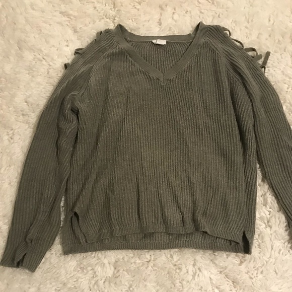 Garage Sweaters - Sweater with Cold Shoulder Criss Cross Detail